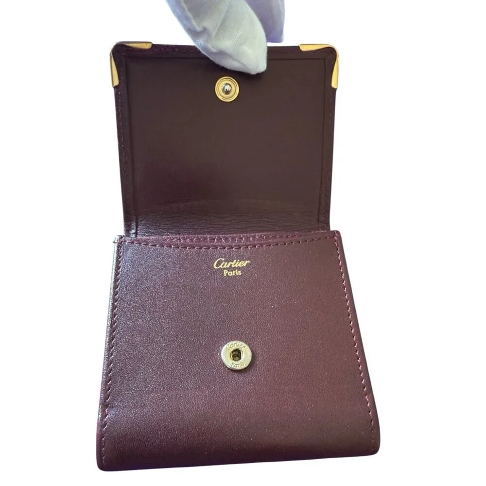 Cartier Bordeaux Burgundy Red Leather Logo Coin Wallet - Picture 7 of 11